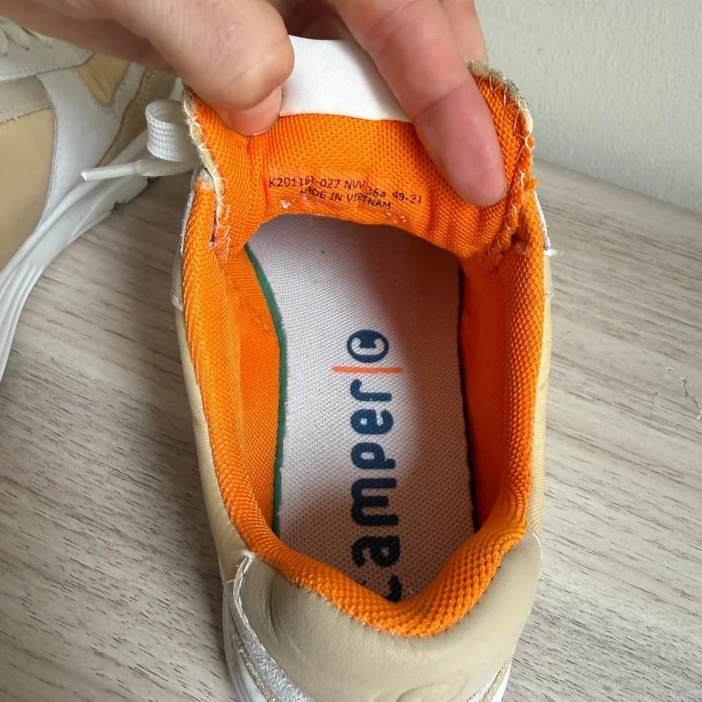 Camper Drift Sneakers Beige Orange Suede‎ Mesh Chunky Platform Size 36